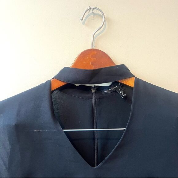 White House Black Market Black and White Floral Choker Blouse - Picture 4 of 9